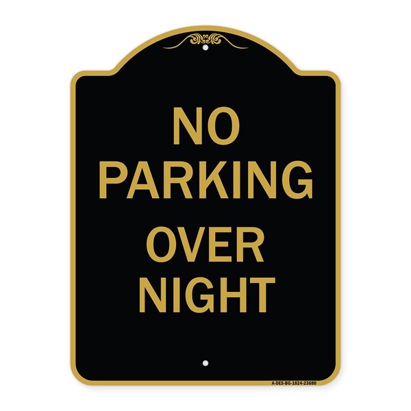 No Parking Overnight Parking Sign, Black & Gold Aluminum Sign, 18" x 24", BG-1824-23680